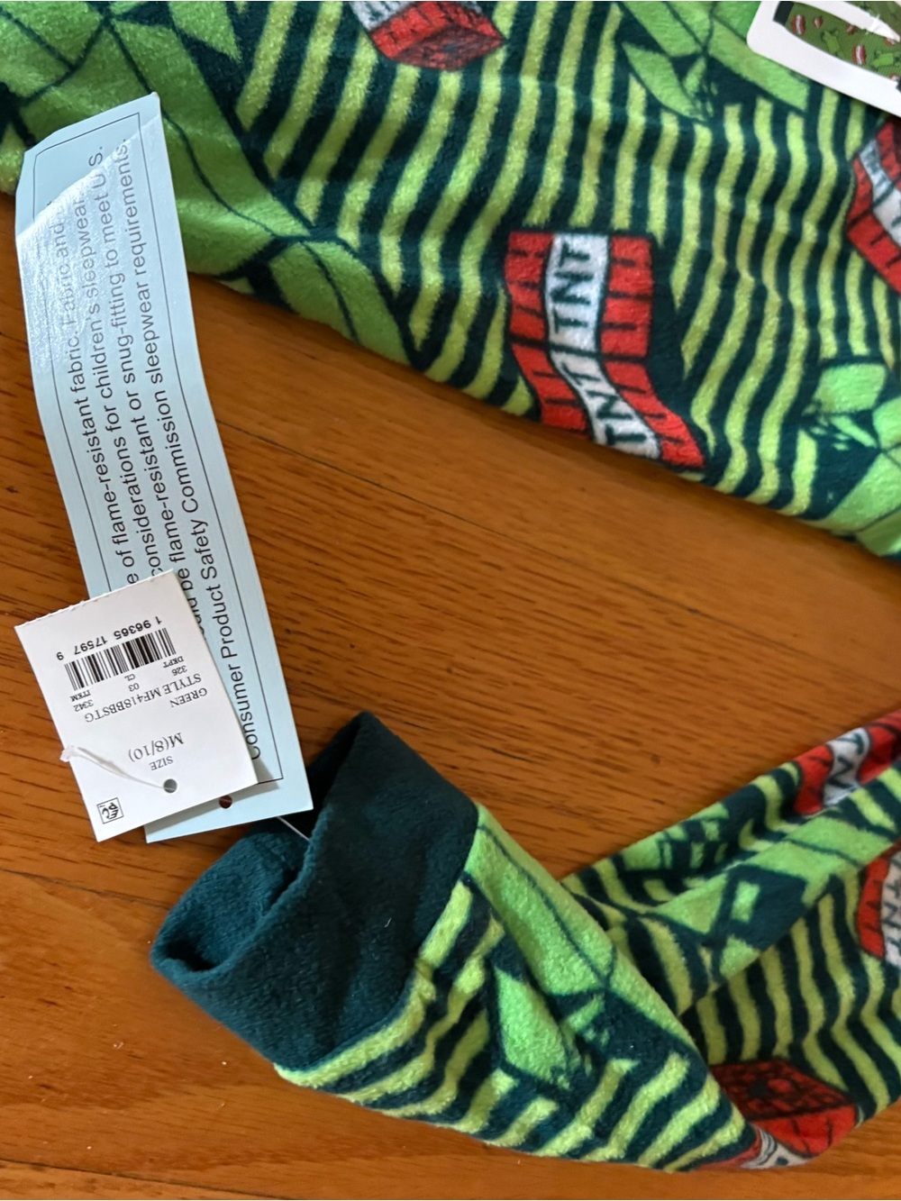 Green Creeper Kids Hooded One-Piece Pajamas - Picture 4 of 5